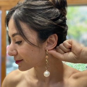 NWT Gold and Pearl Long Statement Earrings